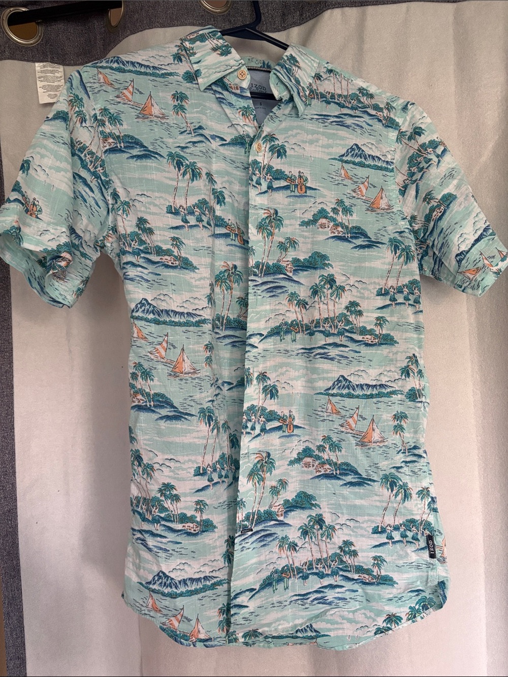 Light Blue Tropical Print Short-Sleeve Shirt